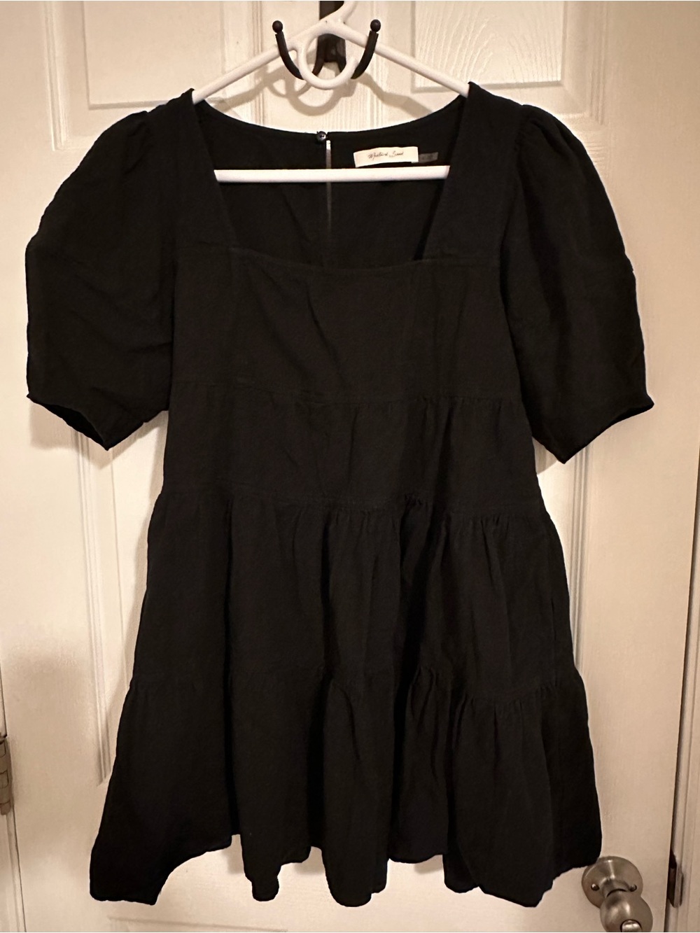 Mustard Seed Black Square Neck Puff Sleeve Mini Dress